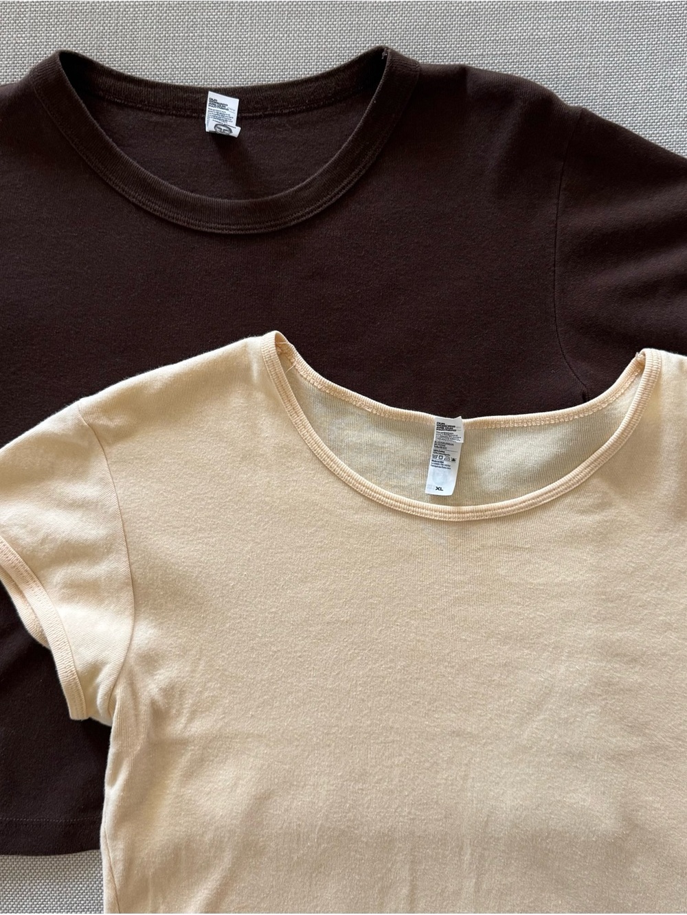 Los Angeles Apparel Cotton Baby Rib T Shirts Tees L/XL Brown Yellow Cap Sleeve